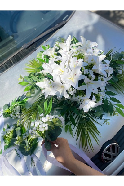 Z&B FLOWERS Gelin Araba Çiçeği Araba süsü vakumlu araba çiçeği yapay çiçek