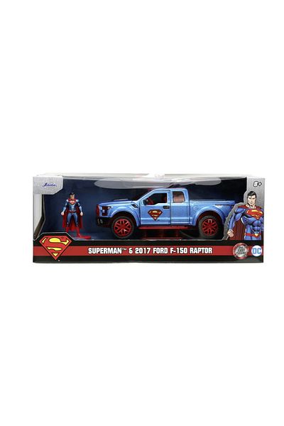 Simba JADA DC SET METALLIC FIGURINE SUPERMAN AND 2017 FORD F 150 RAPTOR CAR 1:32 SCALE