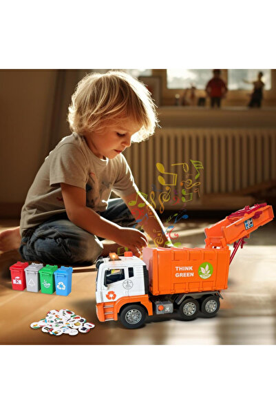 LUDIRO Διαδραστικό Απορριμματοφόρα με Ρεαλιστικά Φώτα και Ήχους, Κινούμενες Πόρτες, 4 Κοντέινερ