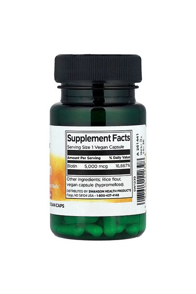 SWANSON , Biotin, 5,000 mcg, 30 Vegan Caps