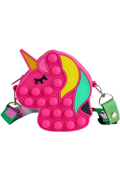LUDIRO Pop IT NOW Silicone Shoulder Bag, With Zipper and Strap, Unicorn Pattern, Fuchsia