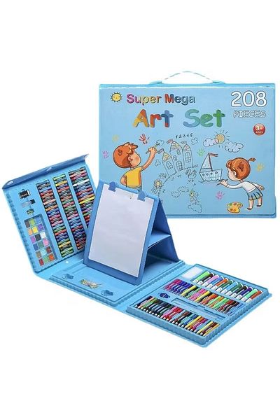 LUDIRO Painting and Drawing Set for Children, 208 Pieces, Drawing Sheet Holder, Blue