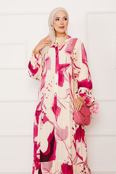 EBRUTESETTÜR Patched Half Button Viscose Hijab Dress