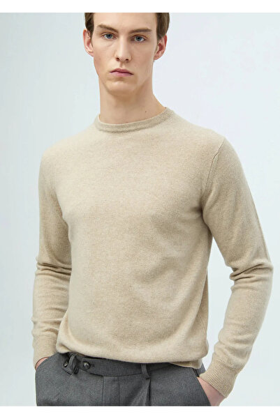 Ramsey Beige Crew Neck Plain Knit 100% Cashmere Sweater