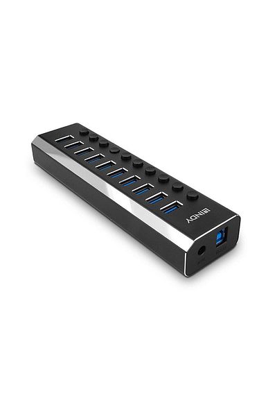 LİNDY 10-port USB hub with On/Off button,