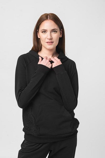 Pegas WOMEN'S LACE COTTON SWEATSHIRT BLACK-S