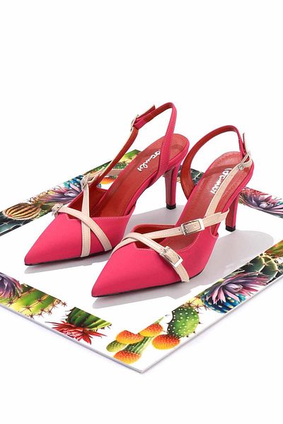 Bambi Pantofi clasici cu toc de damă din nubuc bej fucsia K 01455018501