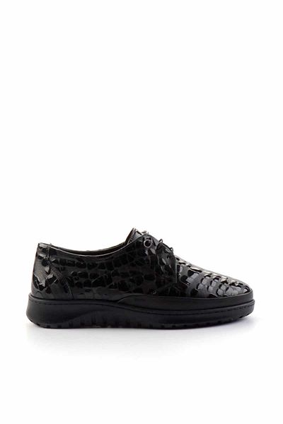 Bambi Schwarzes Lackleder Kroko Echtes Leder Damen Freizeitschuhe K 01331750311