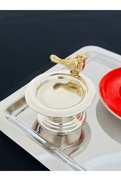 Melinda home DEKORATİF GÜMÜŞ RENK KUŞ AKSESUAR DETAYLI MAKARONLUK VEYA LOKUMLUK 6'lı