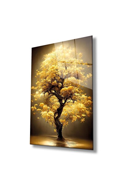 idealizbiz Pictură din sticlă cu copac cu frunze galbene Modern Home Office S...