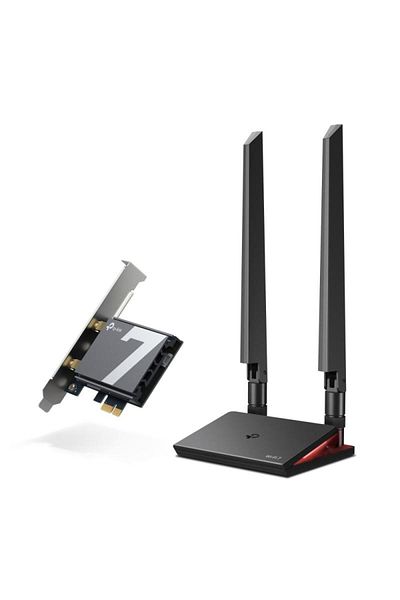 TP-LINK BE9300 Tri-Band Wi-Fi 7 Bluetooth PCI Express Adapter SPEED: 5760 Mbps at 6 GHz + 2880 Mbps at