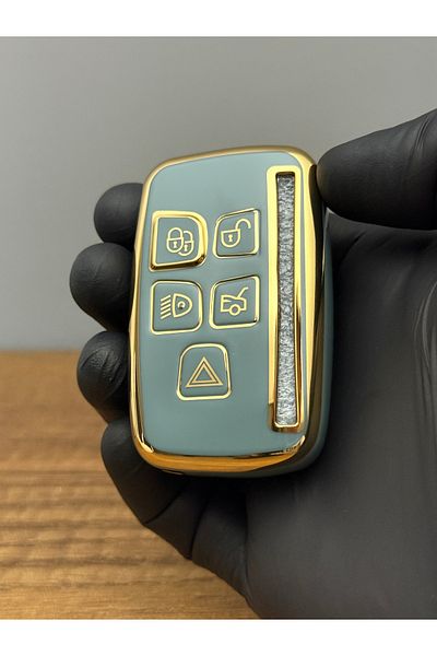 Luxe Aksesuarr Copy - Range Rover-Land Rover Smart 2012 Compatible 5 Button Silicone Key Protection Case Gray Gold