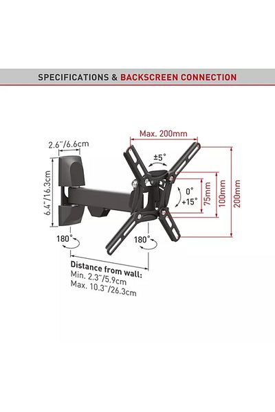 Barkan ﻿TV wall mount, 2300.B, Adjustable, 19- 39, VESA 200 x 200 mm, supports up to 25k