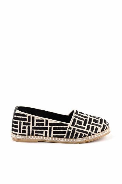 Bambi Beige Black Straw Genuine Leather Women's Espadrille K01534070628