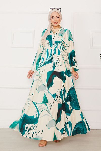 EBRUTESETTÜR Patched Half Button Viscose Hijab Dress