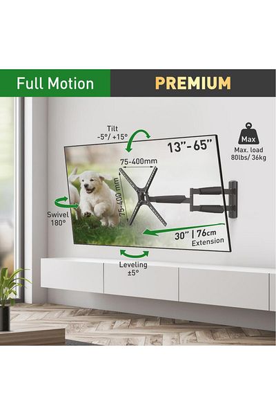 Barkan Barkan TV wall mount, with arm 13- 65, Max 36kg, VESA 400x400, black