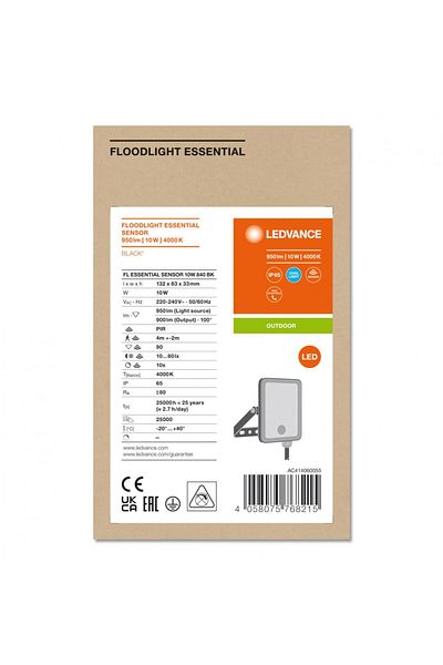 Ledvance LED floodlight with motion sensor and light FLOODLIGHTESSENTIAL, 10W, 220-240V, 900 l