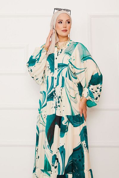 EBRUTESETTÜR Patched Half Button Viscose Hijab Dress