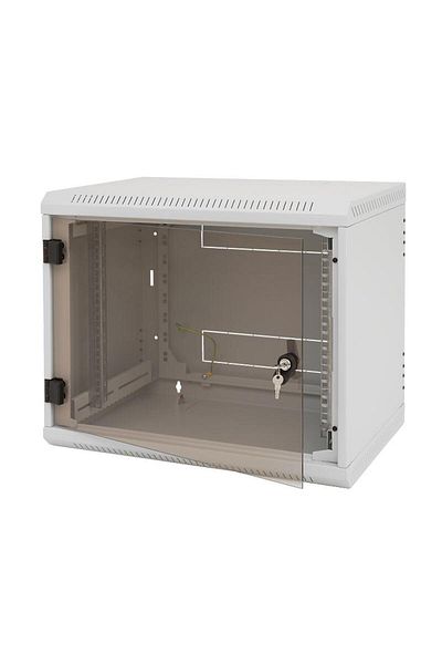 TRITON Single section wall rack 6U 600mm depth glass door fixed side panels, sections
