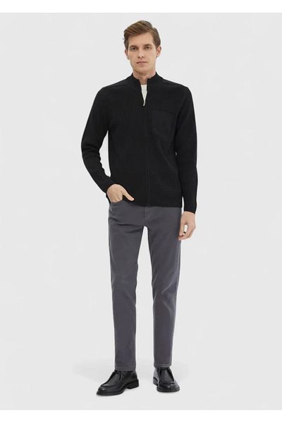 Ramsey Anthracite Judge Collar Solid Color Knitted Wool Blend Cardigan