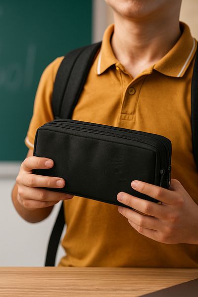 Venino Double Zippered Black Fabric Pen Holder