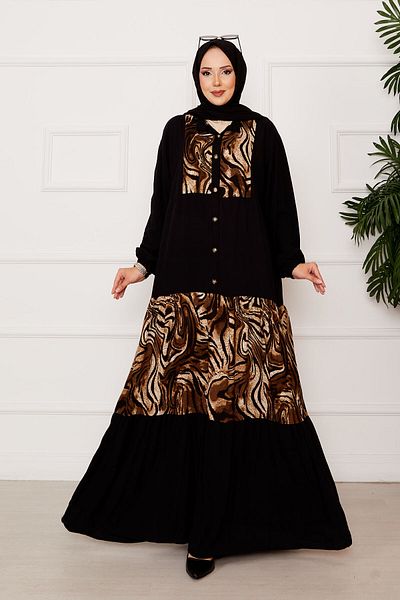 EBRUTESETTÜR Safari Pattern Viscose Hijab Dress