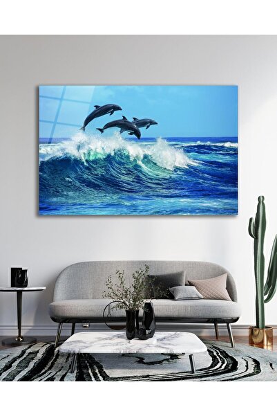 idealizbiz Tablou din sticlă marină delfin, decor de perete pentru cadou pent...