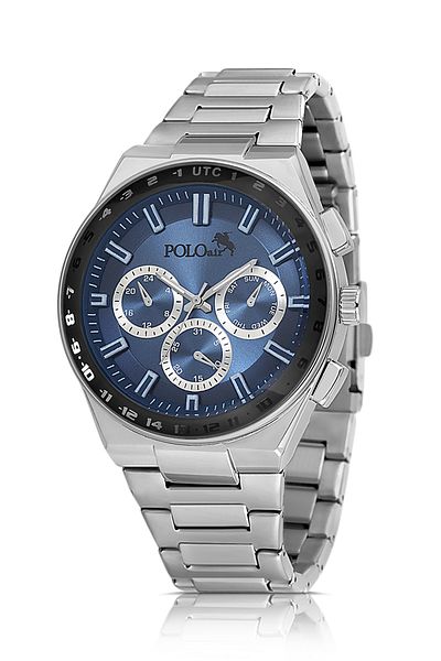 Polo Air Metal Case Men Wrist Watch Silver Navy Blue Color Pl-0990E2X