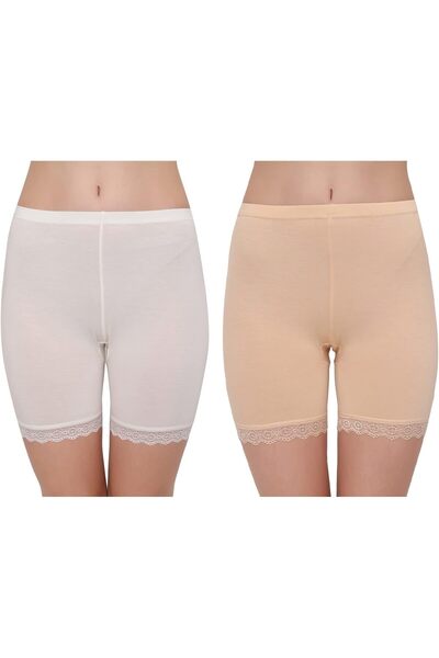 Glamroot Women's/Girl's Cotton Stretchable Lace Cycling Shorts (Pack of 2)