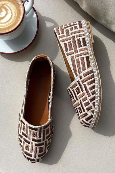 Bambi Beige Tan Straw Genuine Leather Women's Espadrille K01534070628