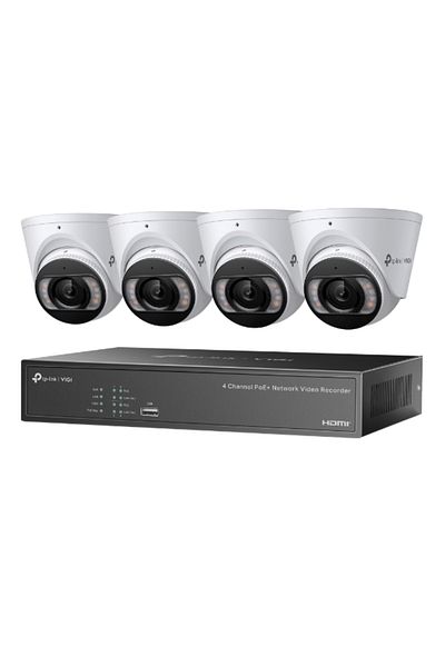 TP-LINK KIT NVR + HDD 2TB POE VIGI 4 canale + 4 camere 4MP, Lentila 2.8, IR+WL 30ML Turret, NVR