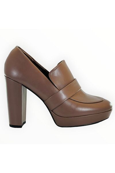 Next Pantofi cu Toc si Platforma Penny Loafer Piele Ecologica Taupe Marimea 37 EU