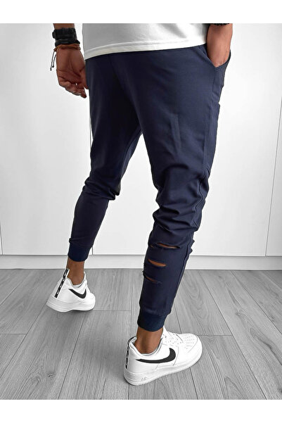 dehaine Men's ripped cotton sweatpants, 12919, navy blue