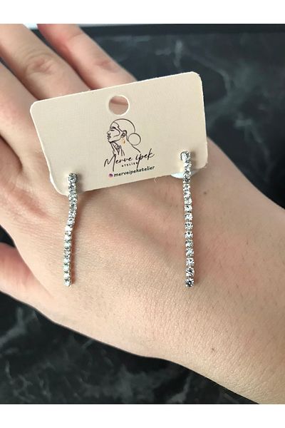shop Waterway Thin Short Shiny Hanging Stone Earrings Silver Color