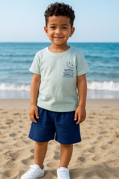 mb kids Smile Print Girls Boys Summer Shorts Set