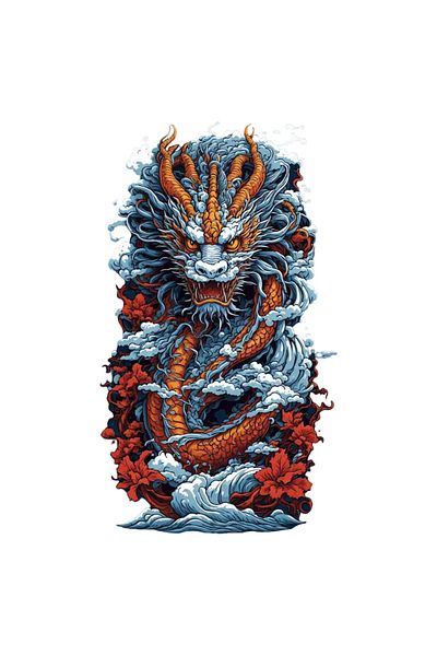 INOVATIX Set de 8 piese, autocolant dragon japonez, INOVATIX®. 6 cm