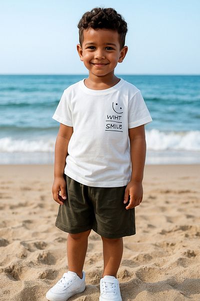 mb kids Smile Print Girls Boys Summer Shorts Set