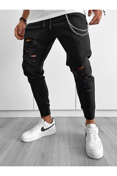 dehaine Men's ripped cotton sweatpants, 12919, black