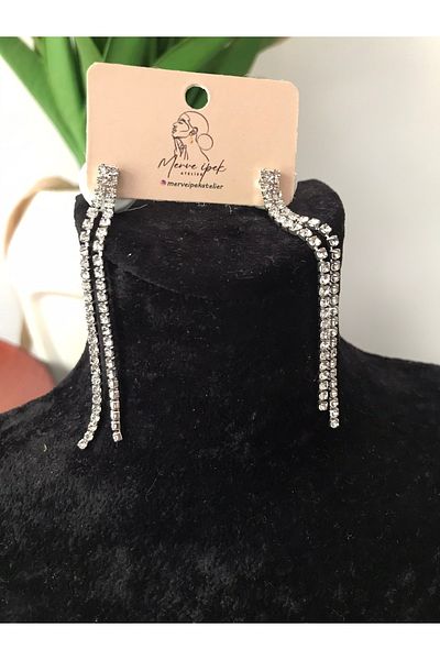 shop Waterway Thin Long Double Looking Shiny Dangle Silver Color Earring