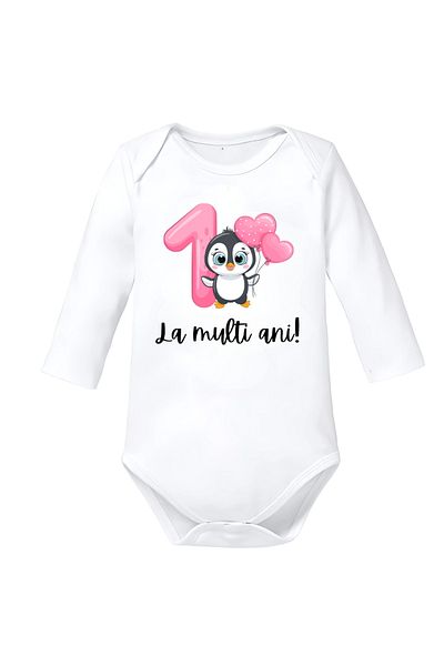 OEM Body Bebelusi Primul An de viata, fetite, tematica aniversara, Baby Pinguin, 74