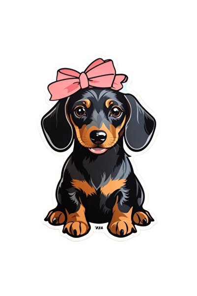 INOVATIX Set de 8 piese, autocolant Dachshund cu fundă pe cap, INOVATIX®. 6 cm