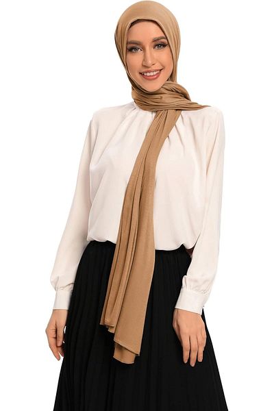 AL JAMIL Hybeeh Premium Jersey Hijab for Women - Muslim Cotton Scarf, Camel, 70 x 28 Inch