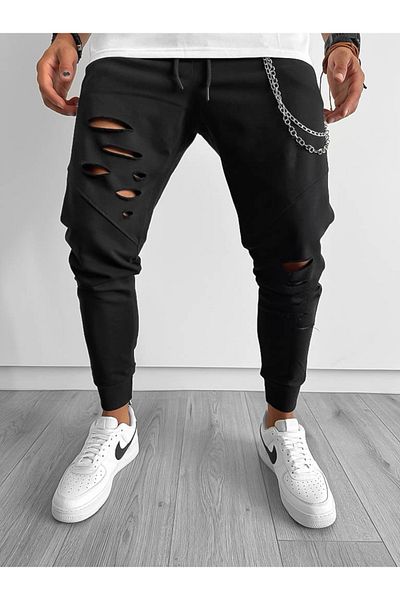 dehaine Men's ripped cotton sweatpants, 12919, black