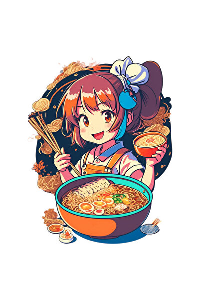 INOVATIX Set de 8 autocolante cu fetița Ramen, INOVATIX®. 6 cm