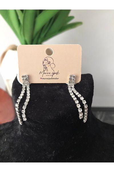 shop Waterway Thin Short Double Shiny Earrings Silver Color