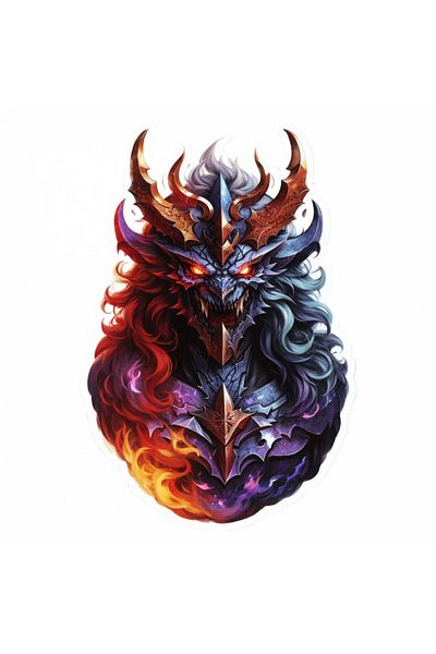 INOVATIX Set de 8 piese, autocolant bust Demon Astaroth, INOVATIX®. 6 cm
