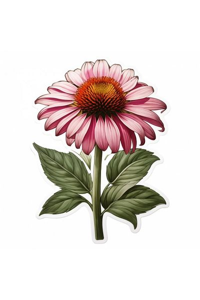 INOVATIX Set de 8 piese, autocolant floare de Echinacea cu frunze, INOVATIX®. 6 cm