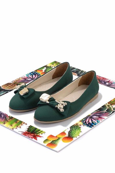 Bambi Green Fabric Women's Ballerinas K01826763004