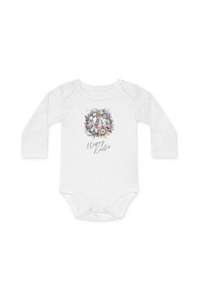 OEM Body Bebelusi, alb, Primul meu Paste, fete/baieti, tematica Happy Easter, marimea 68