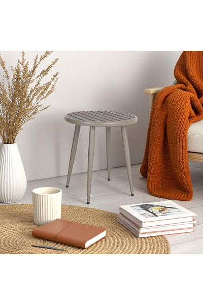mr-everything Champagne Faux Wood Round Side Table